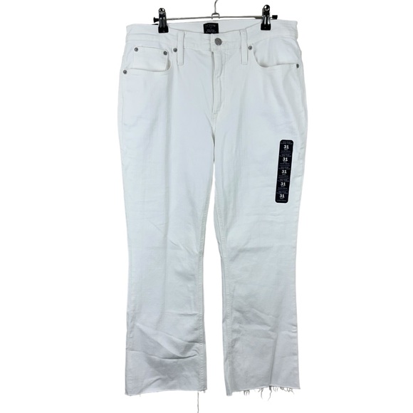 NWT J. Crew Mid-Rise Flare Crop Signature Stretch Raw Hem Jeans White Sz 31 - Picture 2 of 9